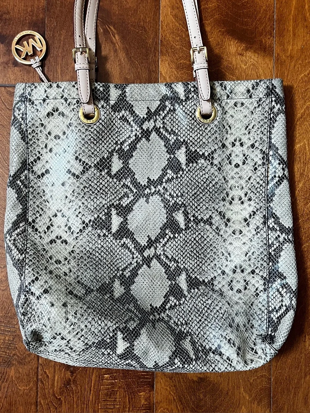 Michael Kors Large Python Embossed Leather Satchel Tote Bag Purse Shopper